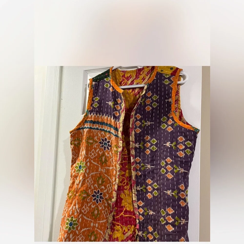 Colorful Patchwork Kantha Vest in Orange, Purple & Maroon OS NWOT - Picture 1 of 2
